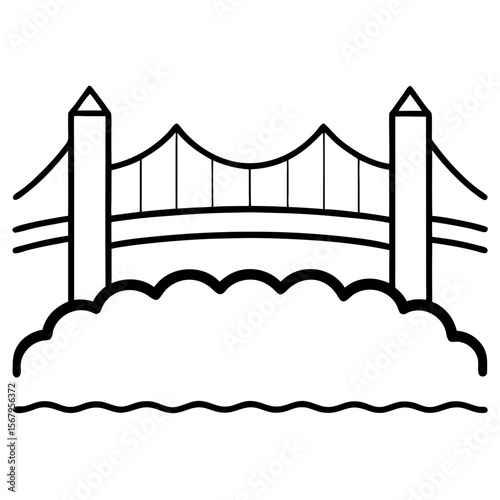 Bridge in fog line art vector illustration