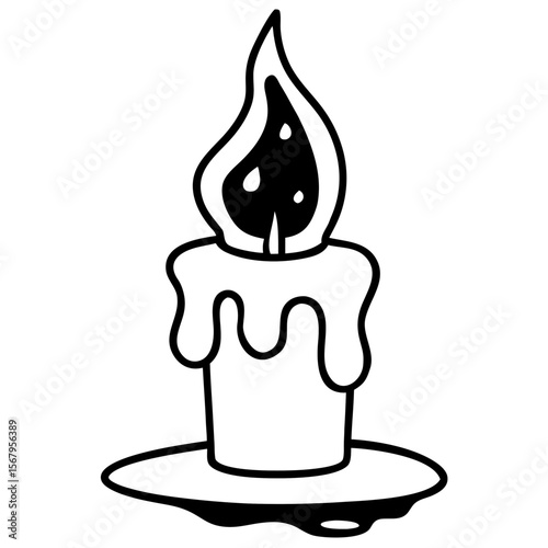 Candle with dripping wax line art vector illustration 