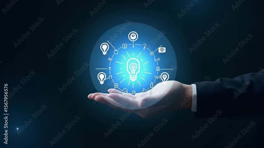 Flat Hand holding holographic customization icon illustrating ERP software customization in cloud based setup minimal background concept as A hand presents holographic customization icon symbolizing E