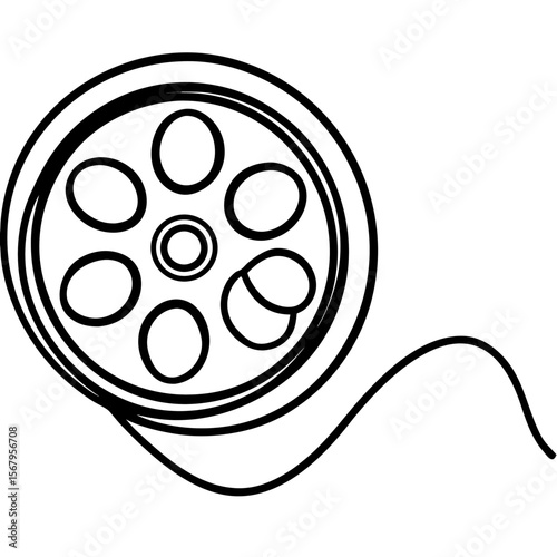 Film reel unwinding line art vector illustration 