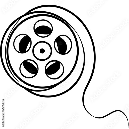 Film reel unwinding line art vector illustration 
