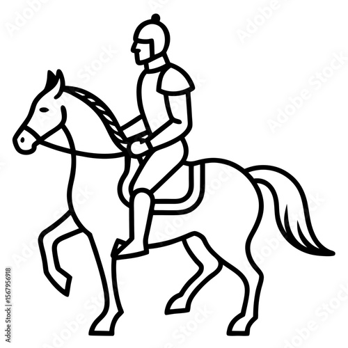 Knight on horseback line art vector illustration 
