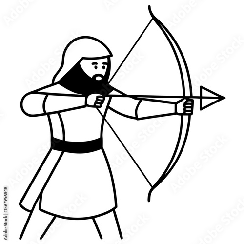 Medieval archer line art vector illustration 