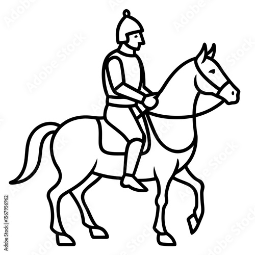 Knight on horseback line art vector illustration 