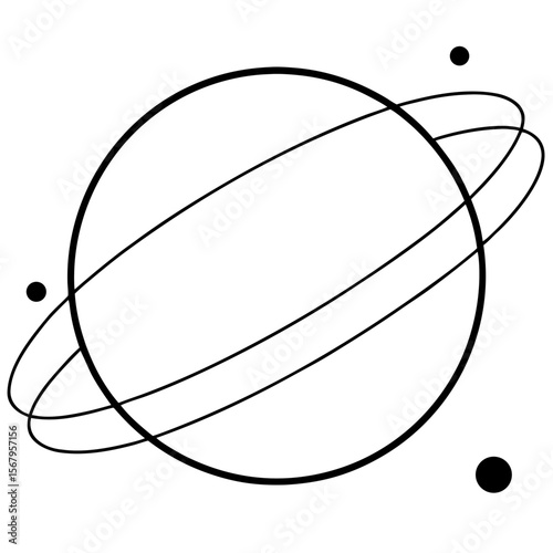 Planet with orbit lines line art vector illustration