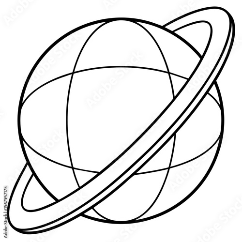 Planet with orbit lines line art vector illustration