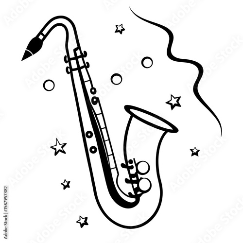 Saxophone and notes line art vector illustration