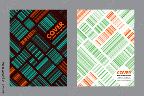 Vector abstract background featuring two tone color line patterns arranged in modular blocks. Inspired by barcode aesthetics with a playful twist perfect for covers, digital artwork, and posters.