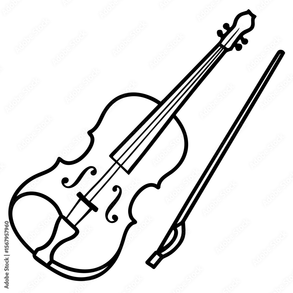 Obraz premium Violin with Bow line art vector illustration