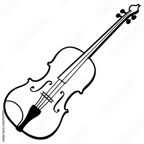 Violin with Bow line art vector illustration