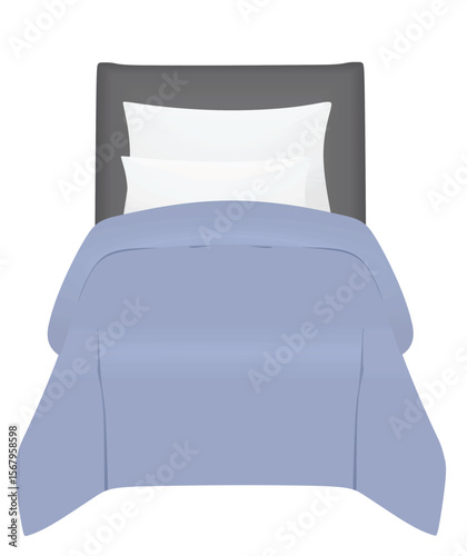 Blue single bed. vector illustration	