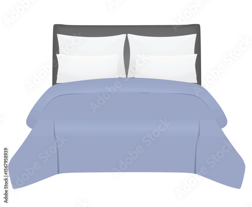 Blue  double bed. vector illustration