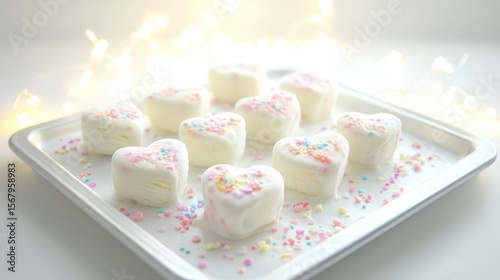 Heart-Shaped Treats with Colorful Sprinkles on a Bright Plate