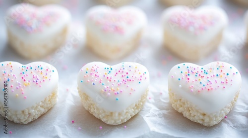 Heart-Shaped Treats with Colorful Sprinkles on a White Surface
