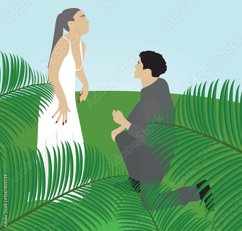 Couple proposing in nature. vector