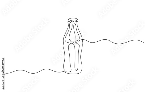 Single continuous line drawing of stylized soft drink on glass bottle logo label, Emblem drink store concept. Modern one line draw design vector illustration for cafe, shop or food delivery service