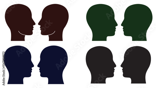 Diverse heads in silhouette facing each other communicating