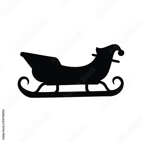 Santa's sleigh silhouette icon in black and white for Christmas holiday