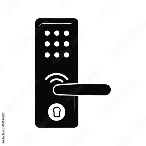 Smart Door Lock with Keypad, Handle, and Keyhole in Black Silhouette