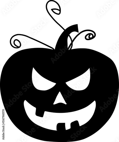 Black jack-o'-lantern silhouette with spooky face, used as a Halloween decoration to scare off spirits.