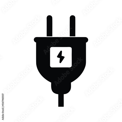 A simple illustration of an electrical plug with a lightning bolt symbol
