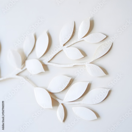 White leaves branch paper cut out design background nature art minimal simple clean elegant modern style