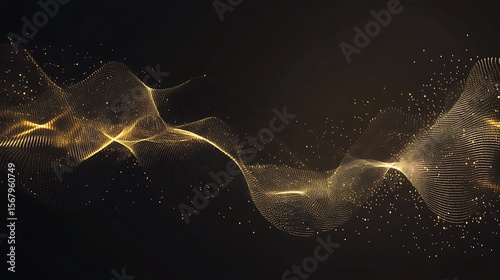 Abstract gold particles waves on dark background