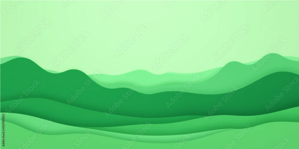 Obraz premium Abstract green background with rolling hills and a vibrant blue sky, perfect for a summer nature illustration