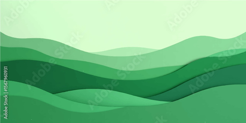 Abstract green background with rolling hills and a vibrant blue sky, perfect for a summer nature illustration