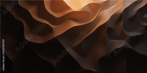 Dark chocolate background with a soft, flowing texture of golden silk waves and a hint of fiery liquid motion