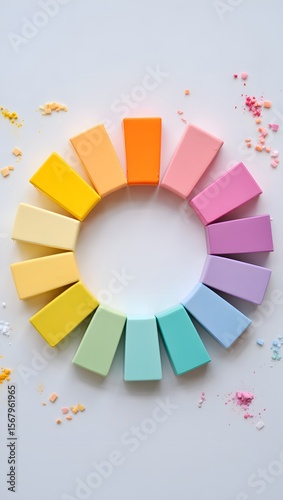 Pastel color palette circle arrangement vibrant blocks rainbow spectrum color wheel design art