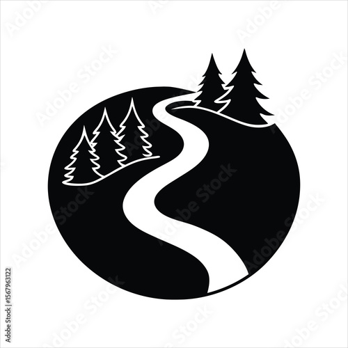 Nature Scene with River and Bushes Illustration