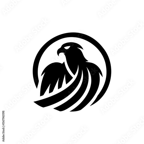 Elegant Falcon Emblem: A striking black and white emblem of a majestic falcon, portrayed within a minimalist design, embodying strength, vision, and freedom.