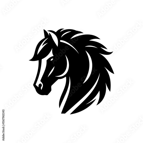 Majestic Horse Silhouette: A striking black and white silhouette of a horse's head, exuding strength, grace, and untamed beauty. The minimalist design is both elegant and powerful.