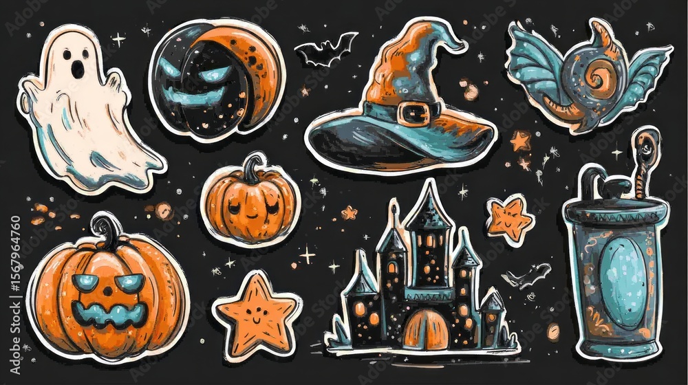 Fototapeta premium Sticker sheet of cute Halloween designs