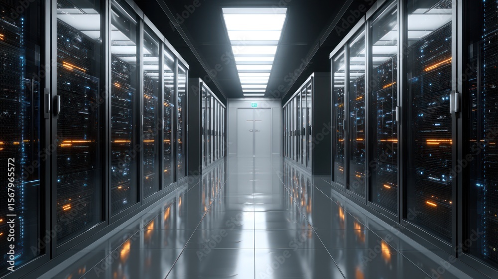 Fototapeta premium Modern server room interior technology data center network infrastructure