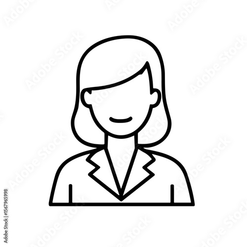 Woman icon wearing a blazer with a simple, smiling expression and short hair.