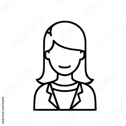 Simple line drawing of a woman's upper body, depicting a professional appearance.