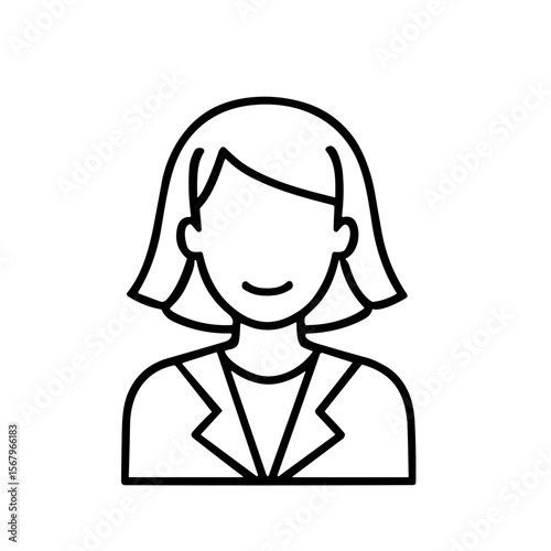 Simple line drawing of a woman, depicted from the shoulders up, wearing a blazer.