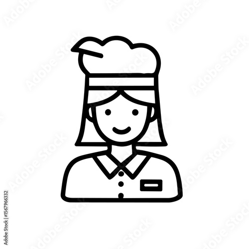 Smiling female chef wearing a toque and uniform.