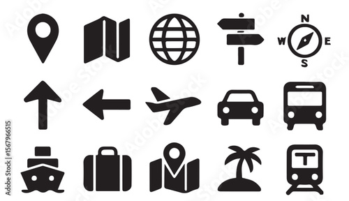 Travel and Navigation Icons for Global Exploration
