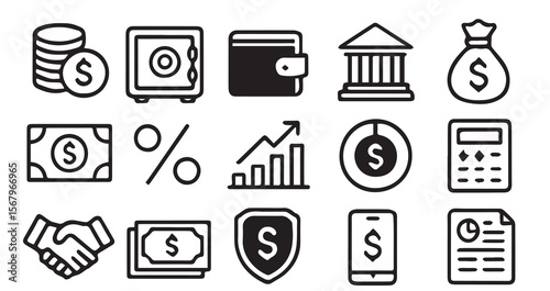 Financial Icons: Money, Growth, Security, and Deals
