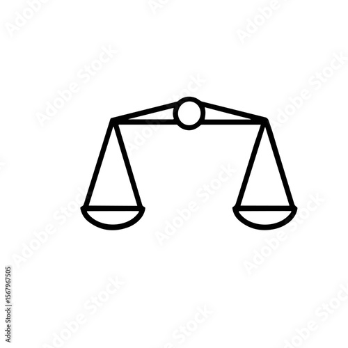 Simple black and white illustration of an equal-arm balance scale, symbolizing fairness and justice.