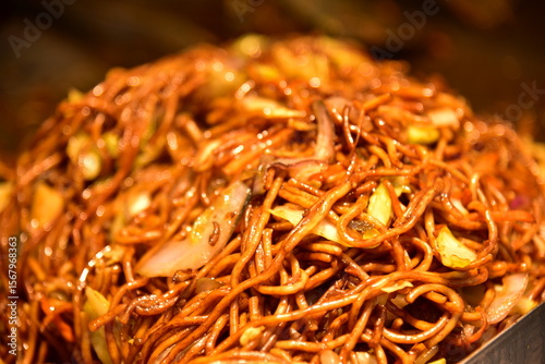 Teppanyaki fried noodles. Delicious snacks.