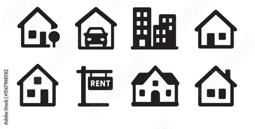 Diverse House Icons for Real Estate and Rental Services