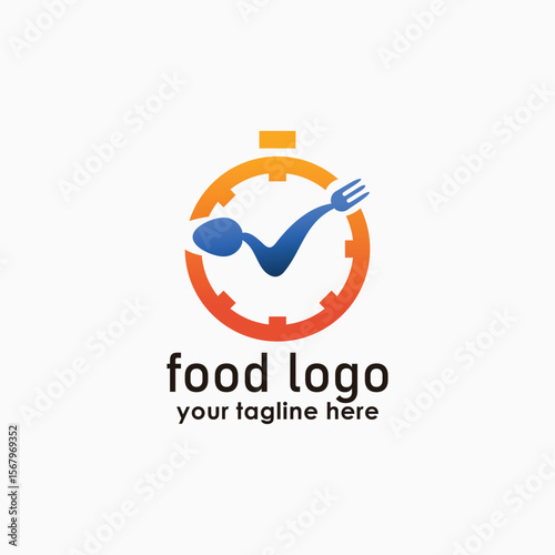 time and food logo concept, restaurant icon design, technology icon vector