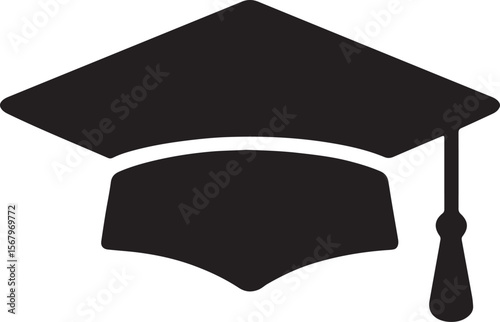 Black graduation cap with diploma icon for student academic success