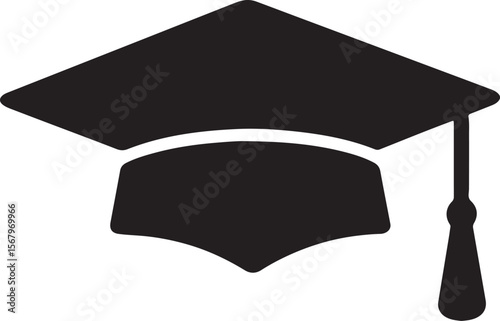 Black graduation cap with tassel, diploma, and mortarboard vector for academic success and college education