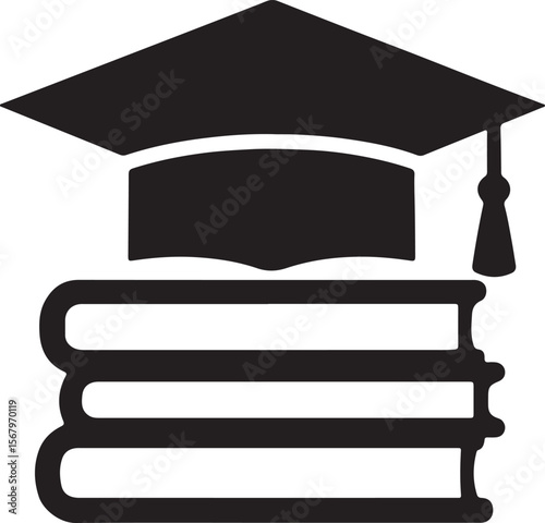 Graduation cap and diploma icon, representing academic success, education, and achievement for students from college to university