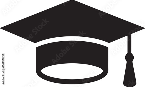 Black graduation cap vector icon representing academic success and learning